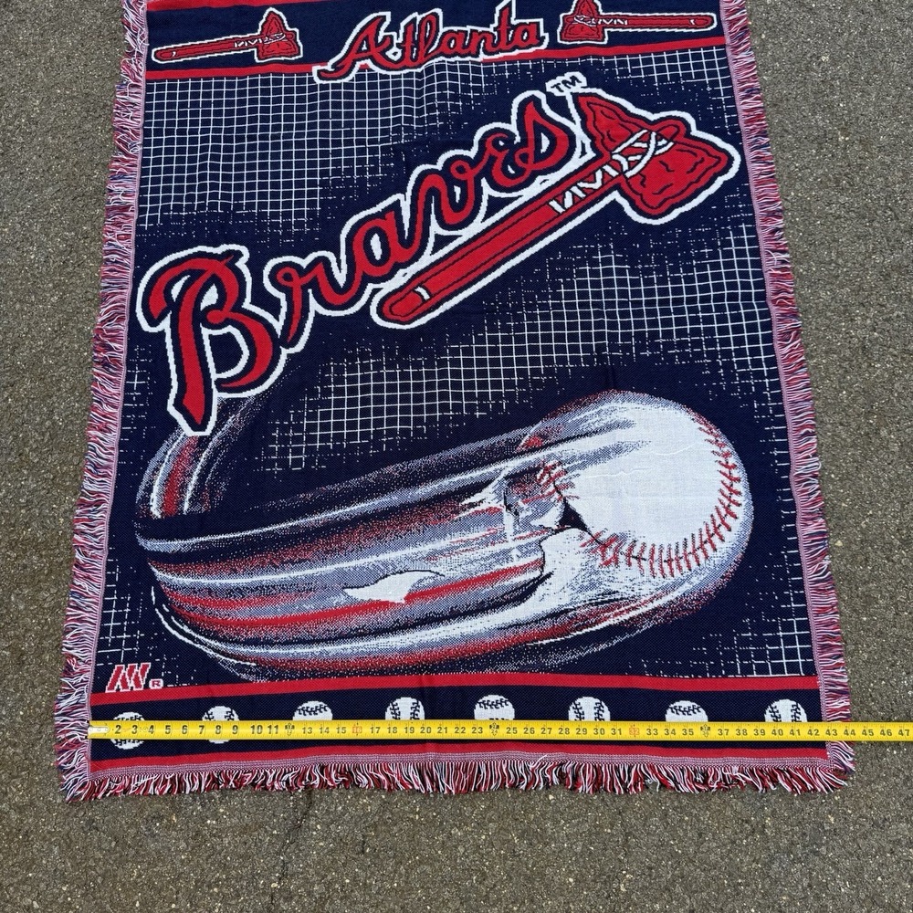VINTAGE MLB Atlanta Braves Baseball Throw Blanket 56"x 43" Made in USA - Picture 5 of 6